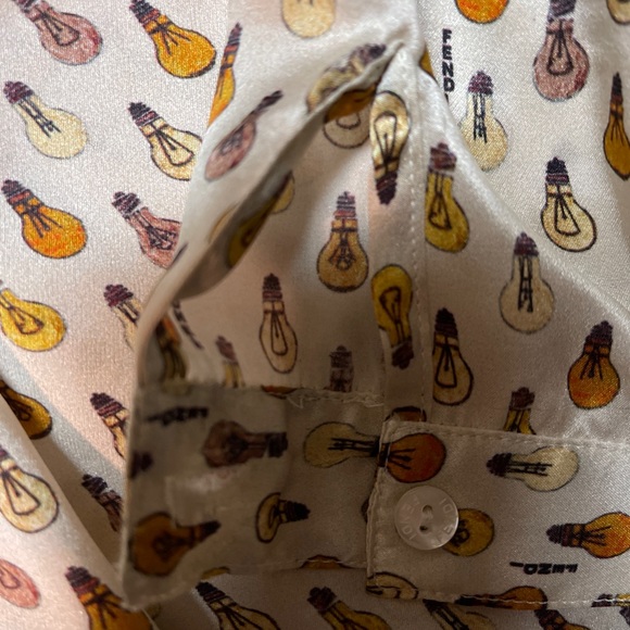 FENDI Ivory Silk Logo Lighting Bulbs Print Button Down Shirt Big Girl Sz 9 Year - Picture 7 of 15